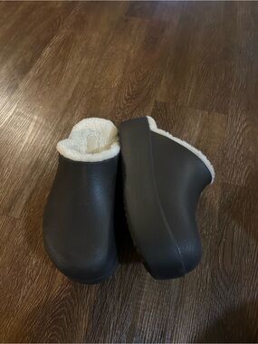 CROCS Classic Clog Lined Clogs in Dark Brown with Cream Lining